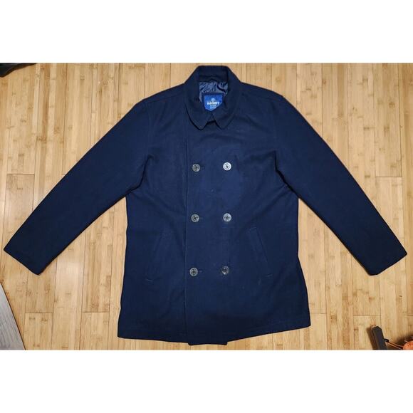 OLD NAVY Mens XL TALL Wool Peacoat Blue Insulated Double Breasted Anchor Buttons - Picture 2 of 12